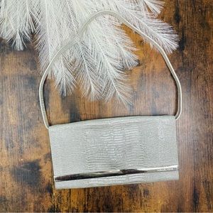 MICHAEL Michael Kors Metallic Silver Croc Embossed Leather Tilda Clutch